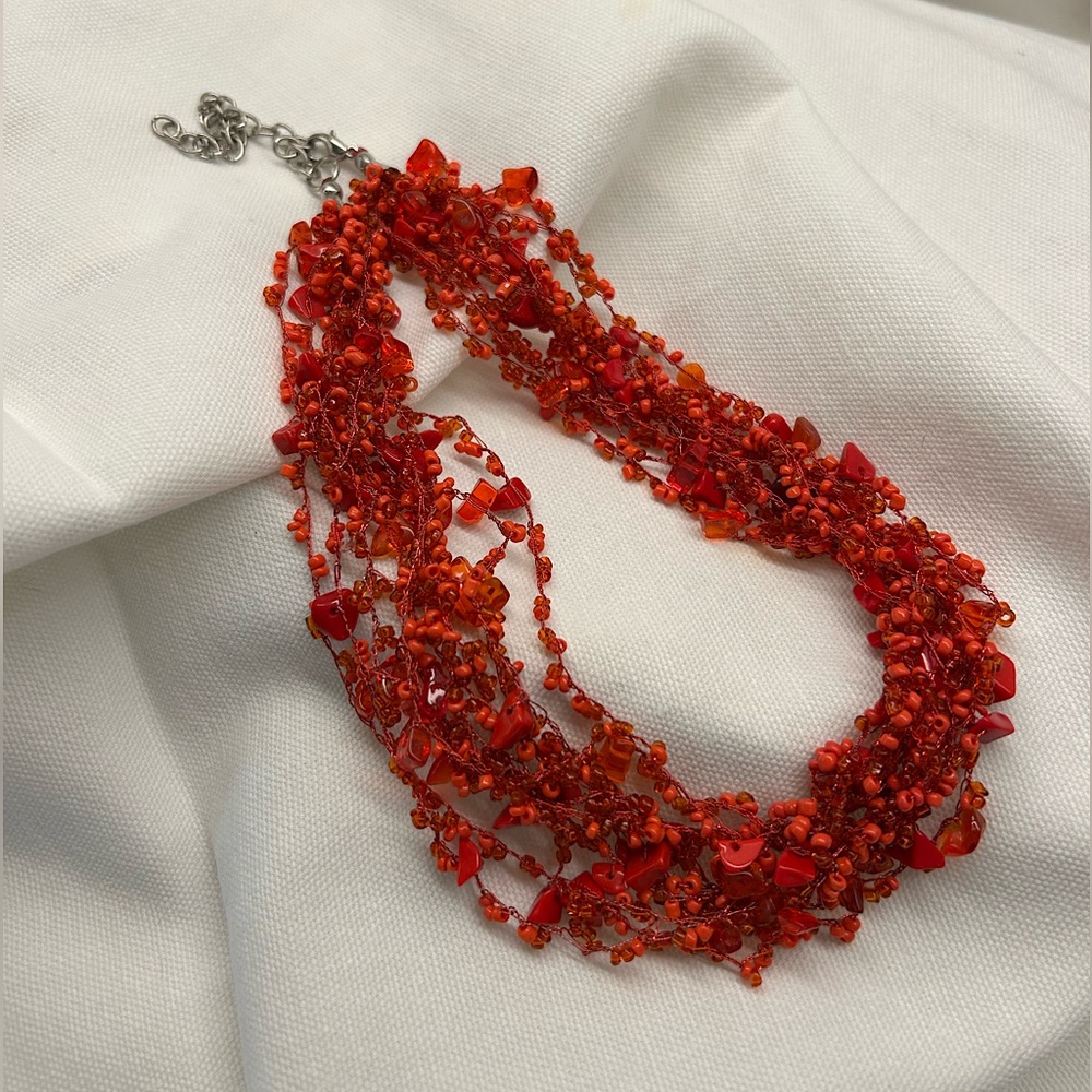 Red Beaded Multi-Strand Necklace
